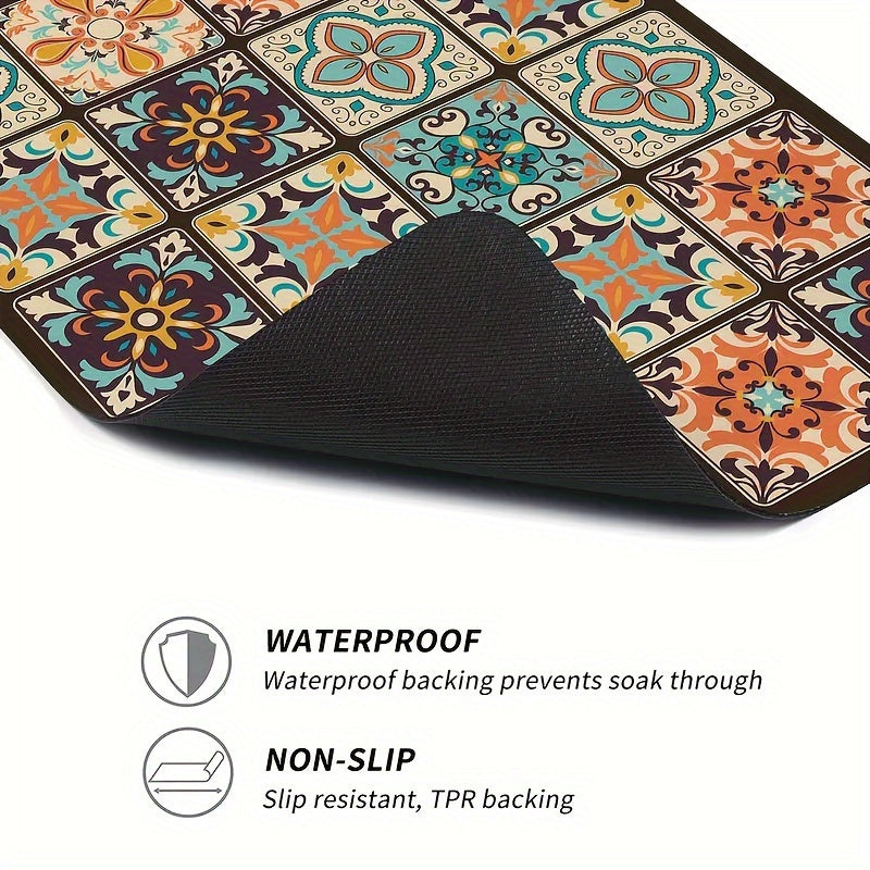 Vibrant Retro Mosaic Washing Machine Cover - Waterproof & Durable Diatomaceous Earth Material, 59.99cm X 50.01cm, Colorful Floral Patterns, Ideal for Kitchen Or Laundry Room Deco