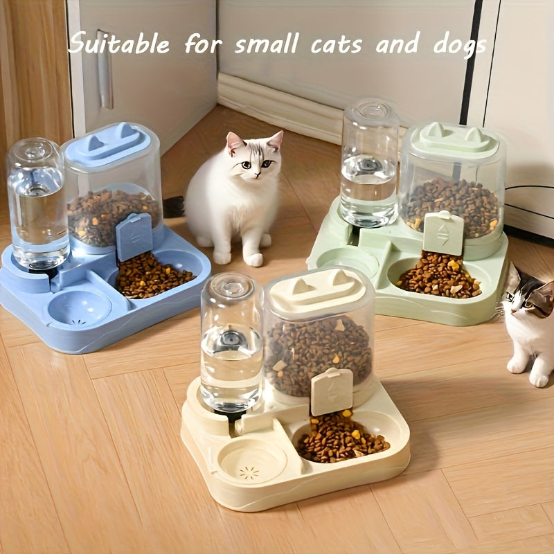 NEW Automatic Gravity-Fed Cat & Dog Feeder-Waterer Combo with Dual Wet/Dry & Water Dispensers, Spill-Proof System, No Battery/ Auto Refill, Easy-Clean Durable Design for Multi-Pet Houses, Kittens & Puppies (No Wiring Needed)