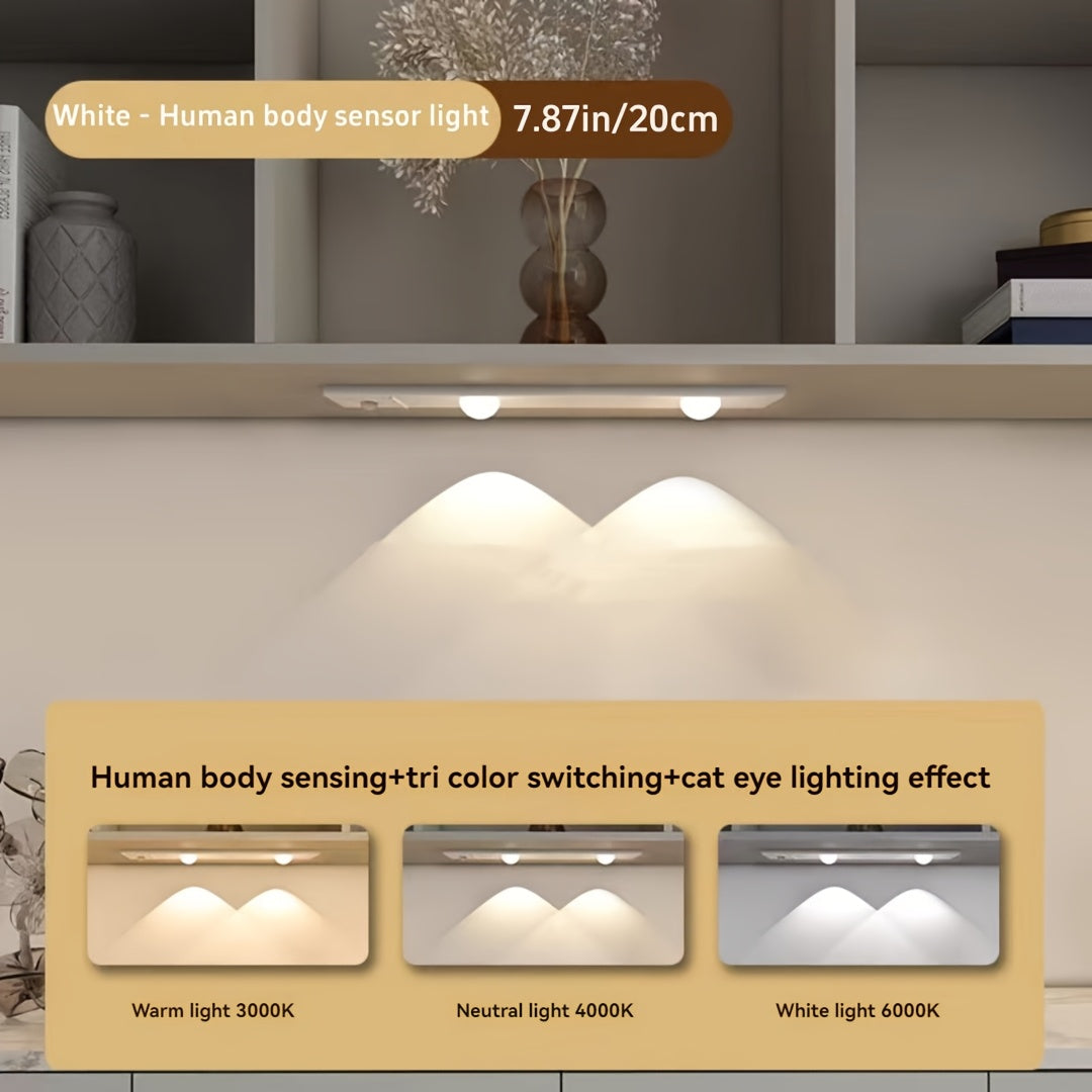 NEW Modern LED Motion Sensor Cabinet Light with Magnetic USB Charging, Wireless Motion Detection, Ultra-Thin Slim Profile, 3-Color Adjustable LED, Magnetic Ceiling/Wall/Bedside Lighting for Kitchen, Wardrobe, Bathroom, Displa