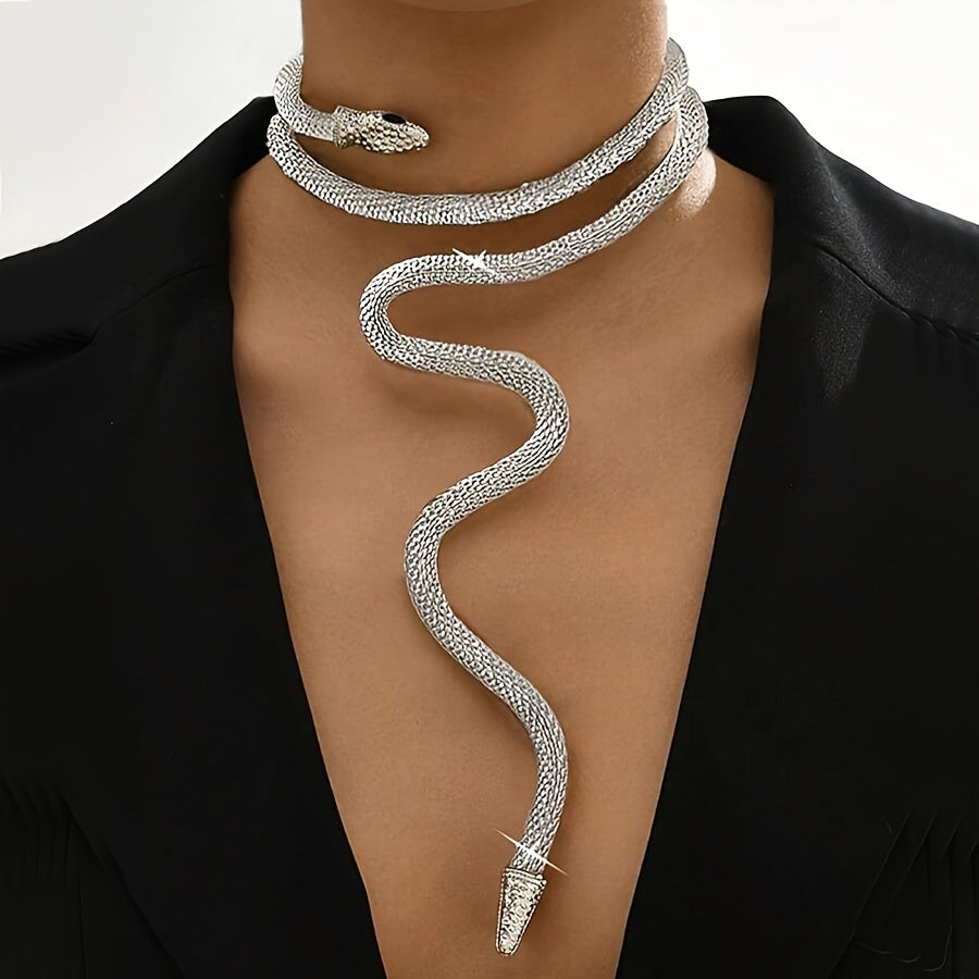 A Middle Eastern Fashion Statement Piece: an Adjustable, Women's Exaggerated Faux Golden Snake Mesh Chain Choker with a , Close-Neck Design Ladies Jewelry Accessories