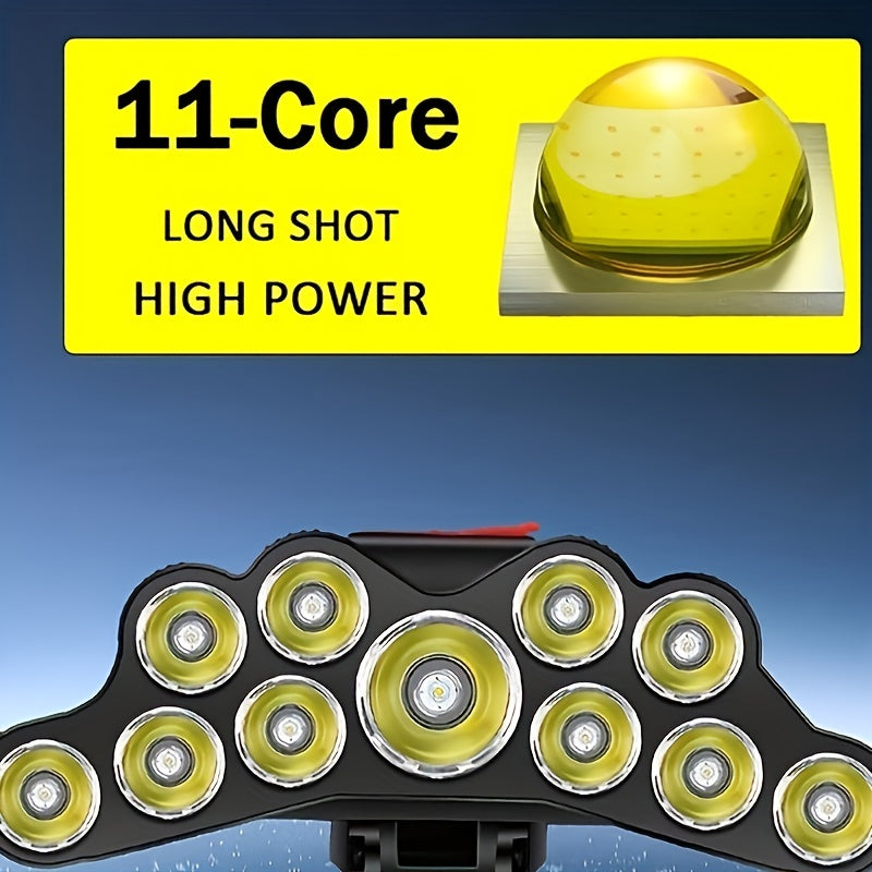 11 LED/7LED/5LED USB Headlamp | Rechargeable Head Mounted Flashlight, Portable Headlight, Outdoor Hiking Camping Night Fishing Mountain Climbing Emergency Lantern, Battery Powered, Included