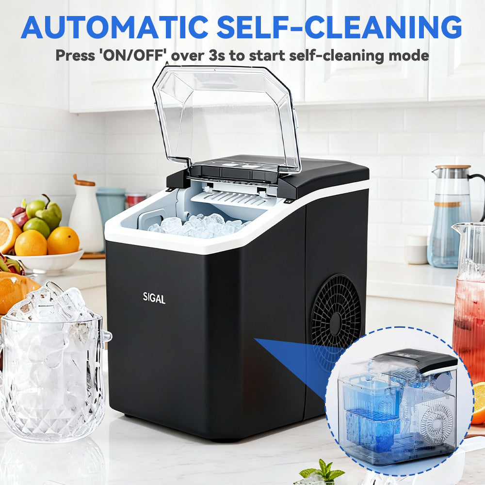 220V Portable Ice Maker Machine Automatic Self-Cleaning with Ice Scoop & Basket, 9 Ice Cubes in 6 Minutes, 12 KG in 24 Hours, Self-Cleaning, Quick ice making, Adjustable ice cubes. Perfect for Garden Parties, Christmas Party.