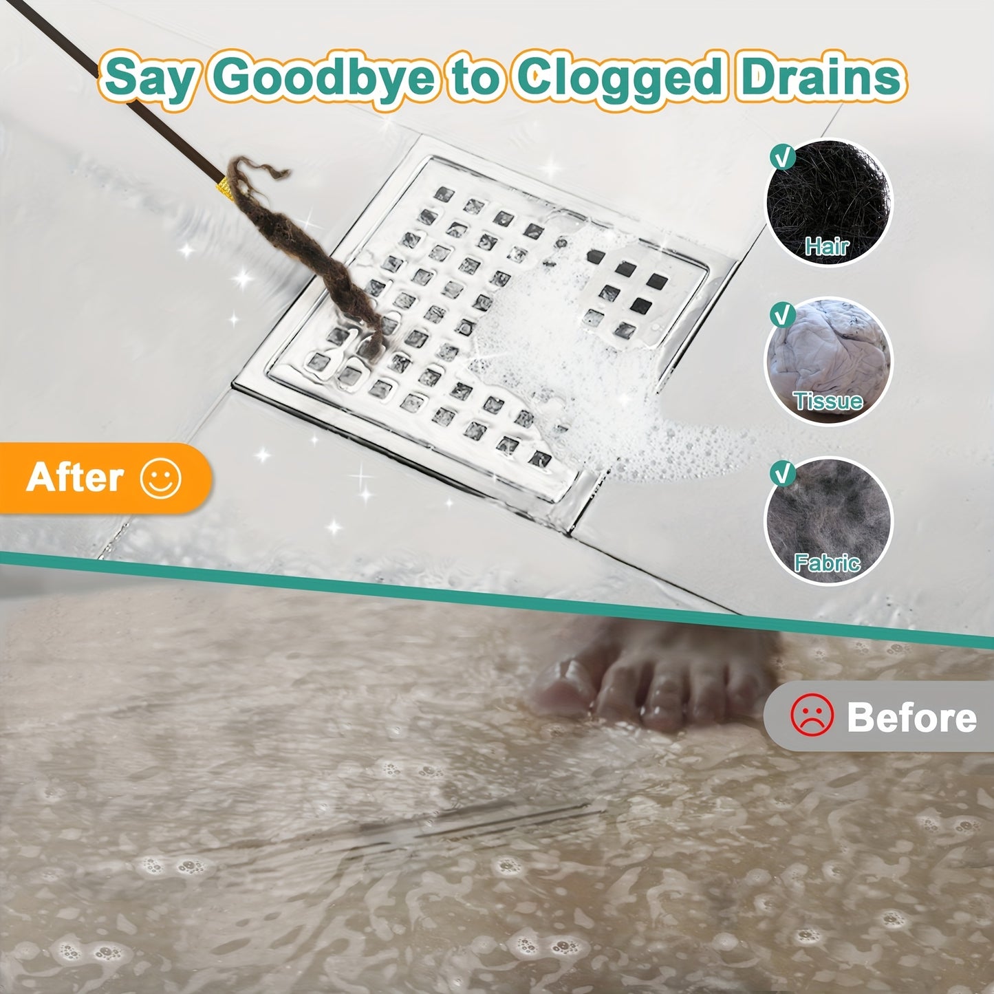 2 PCS Set Heavy-Duty PVC Drain Tool Set with Hair-Catching Clog Remover for Shower, Bathtub, Sink & Toilet Pipes - PVC Plumbing, Bathtub & Sink Drains (No Chemicals/) - Hair Clog Removal System for DIY & Use