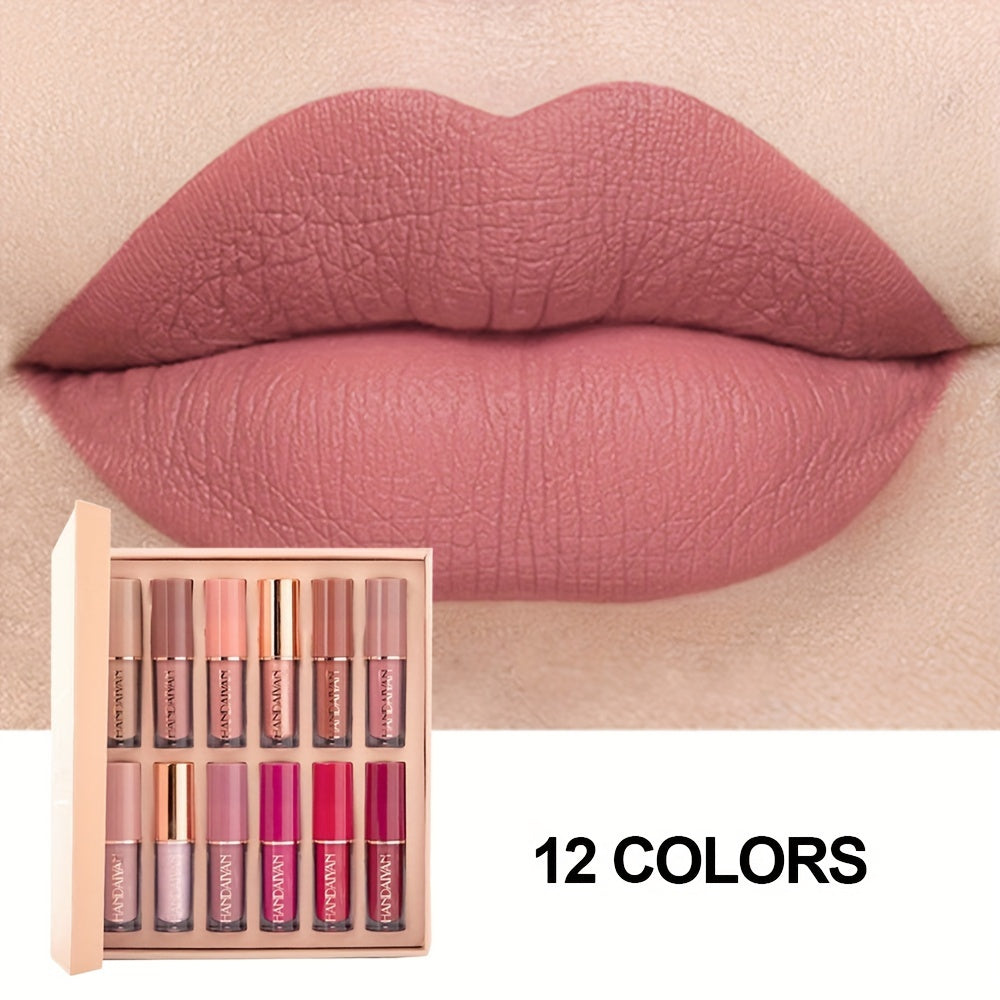 12 PCS Set Velvet Lip Color Set, a Collection of Liquid Lip Colors That Are Non-Drip, Long-Lasting, Waterproof, And Matte. Perfect As a Gift for Women Cosmetic Sets