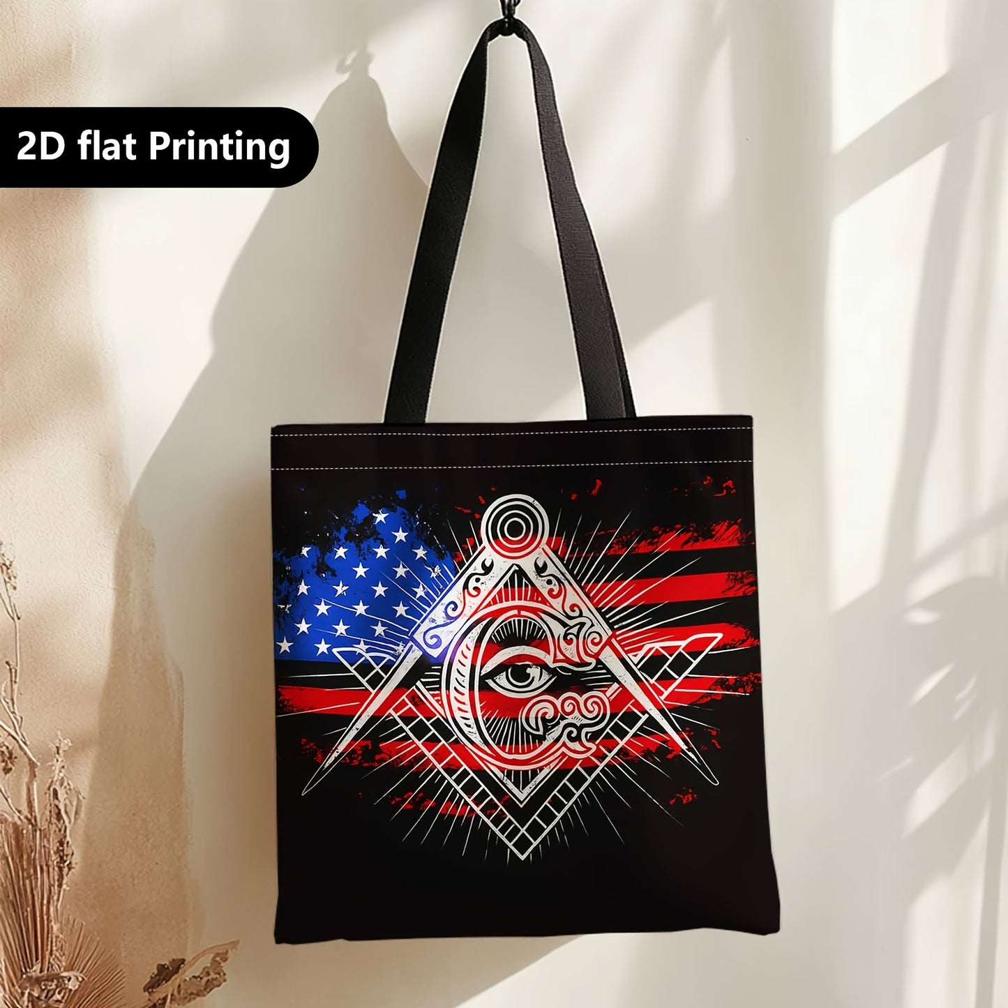 Spacious Tote Bag for Women, Perfect as a Versatile Everyday Carryall for Work, Masonic Symbol, American Flag, Illuminati Eye,Grocery Shopping, Beach Day, and Casual Weekend Outings.