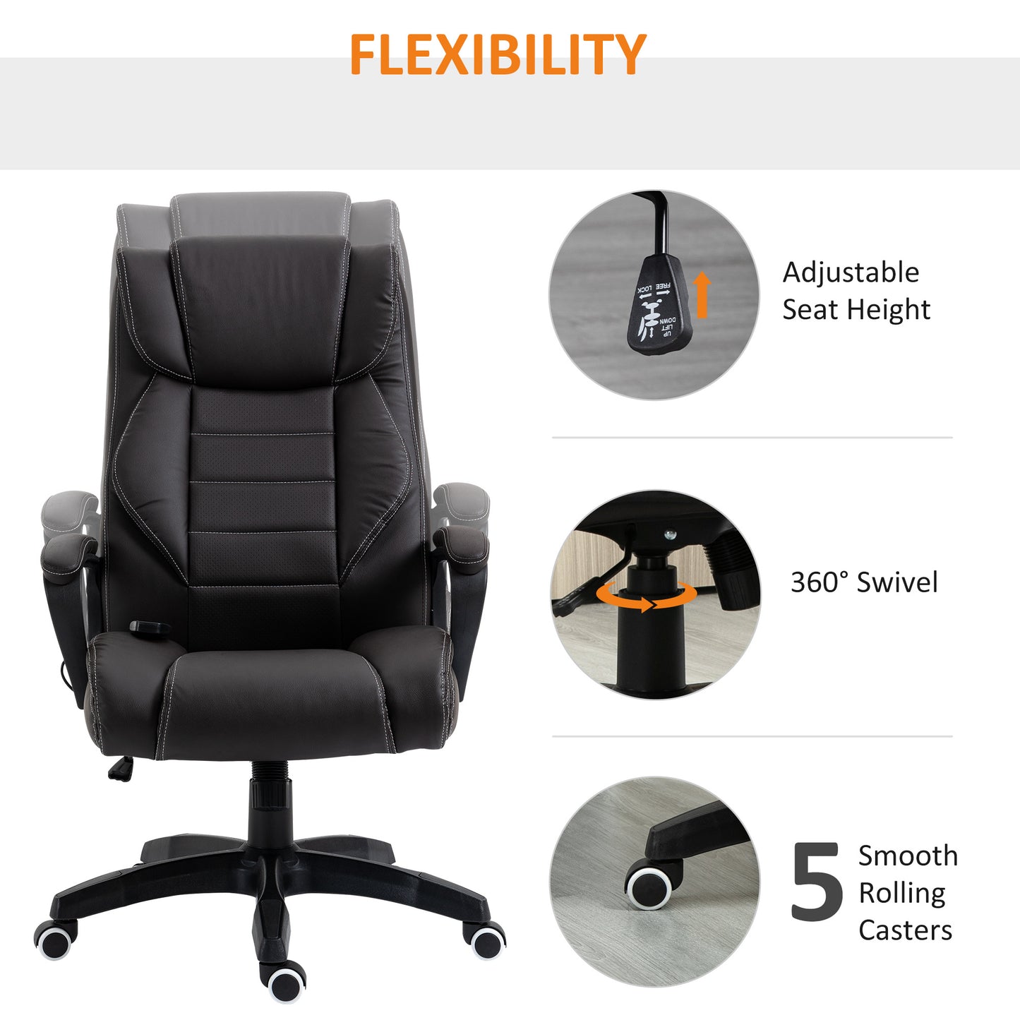 High Back Executive Office Chair 6- Point Vibration Massage Extra Padded Swivel Ergonomic Tilt Desk Seat