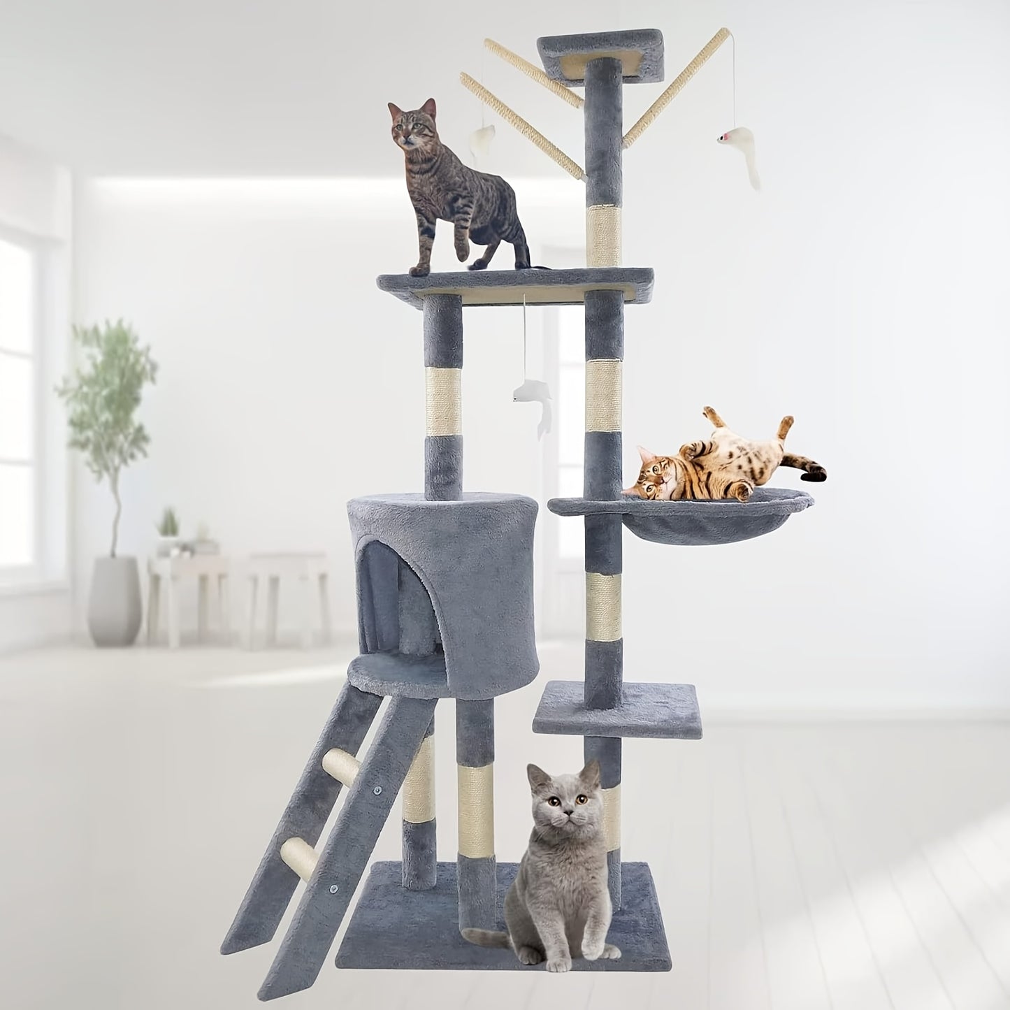 Cat Tree 145cm Stable Cat Scratching Post For Cats Multi-Level Cat Climbing Tower With Posts Fully Wrapped In Suitable Houses For Kitty Kitten Play Scratching Post Stable Sleeping Playing Lounging Indoor