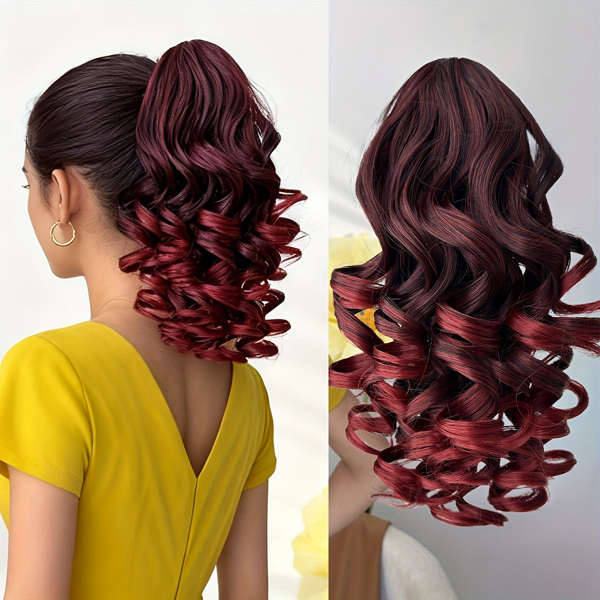 14-Inch (36cm) Clip-In/R Clip-On Hair Extensions - Dark Brown/Red/Burgundy Ombre Body Wave Synthetic Hair with Natural Layers, Volume & Soft Waves for Women &, Instant Length for Ponytails, Braids, Dreadlocks-like Styles