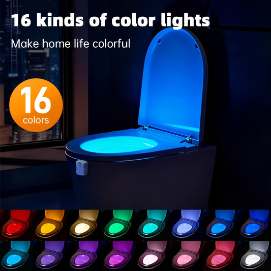 LED motion sensor toilet seat light, with infrared sensor automatically turns on 16-color night light, suitable for bathroom, easy to install, battery-powered (battery not included), toilet light motion sensor, visible at ni