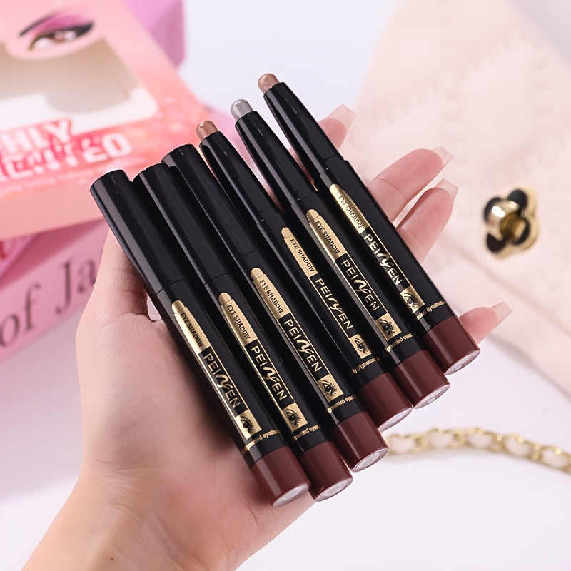 Full Set 6-Color Multifunctional Eyeshadow Pencil Set | Waterproof Metallic and Matte Eyeshadow Sticks, Multicolor Highlight Eyeliner, Long-Lasting High Glitter and Neutral Brown Eyeshadow Crayons, Ideal for Christmas, Annive