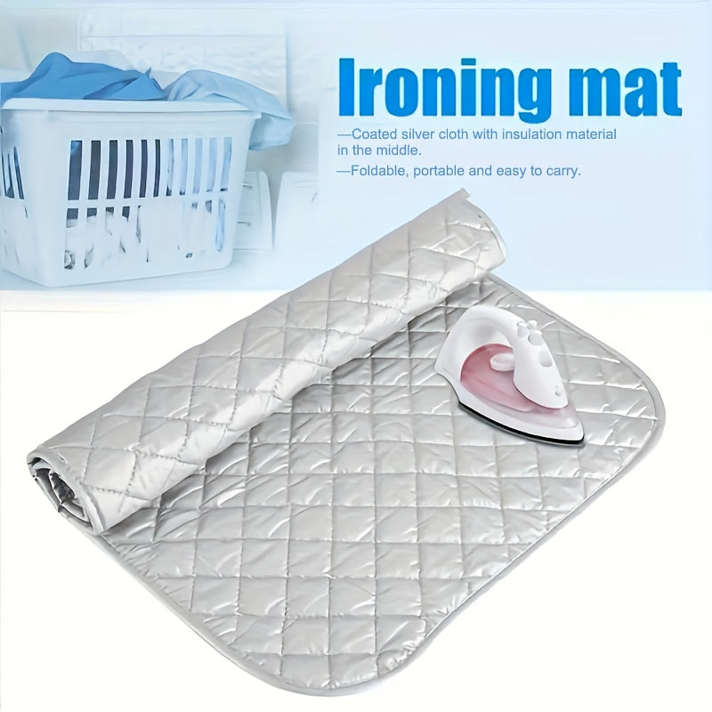 A Thick Silver-Coated Heat Insulation Pad for Ironing, a Replacement Ironing Board with a Metal Plate, a Round Heat-Resistant Pad for a Dryer, a Portable Gray Ironing Mat, And a Tabletop Ironing Mat for Travel Hotels And Dorm