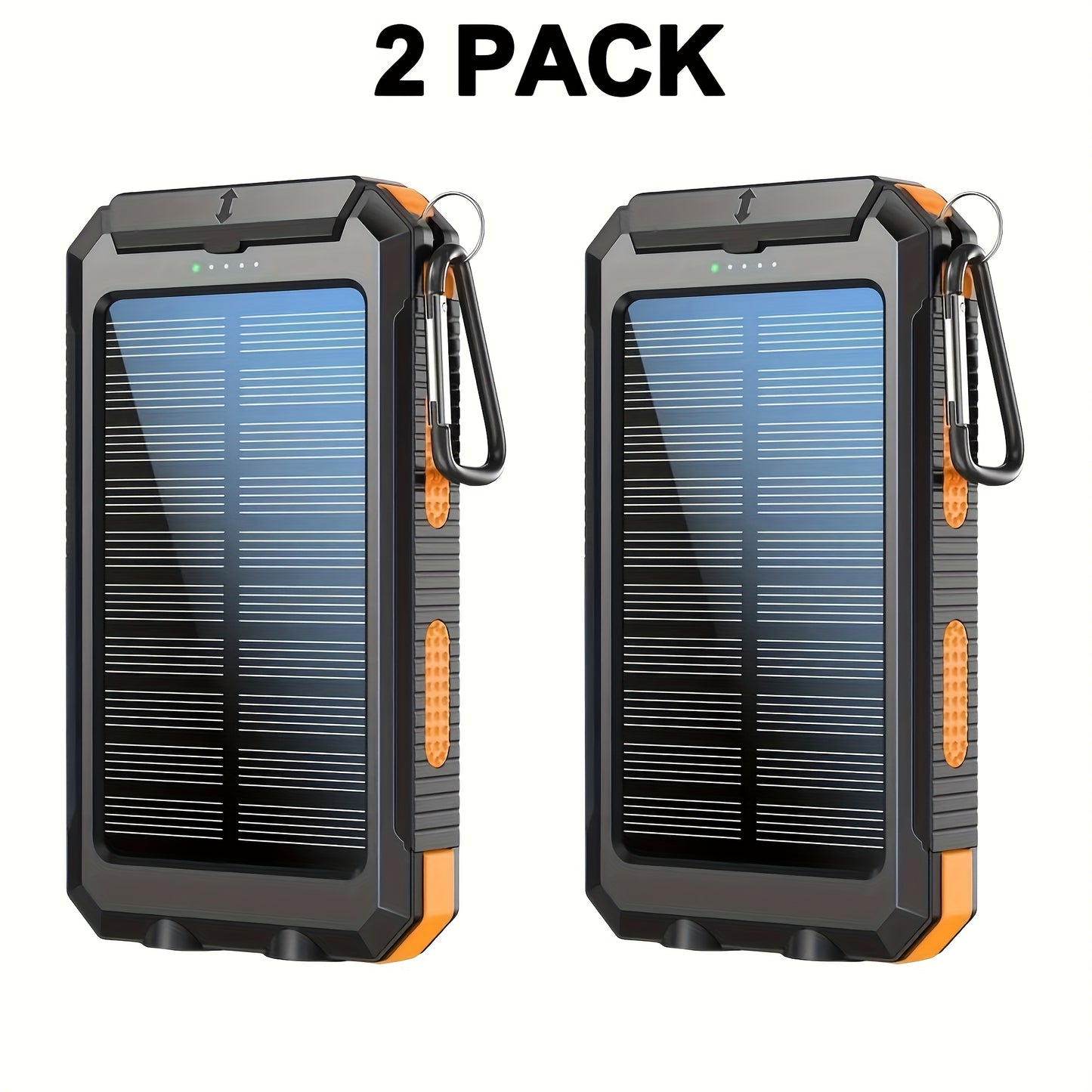 2 PCS Set 20000mAh Portable Emergency Solar Power Bank, Portable Survival Solar Mobile Phone Charger, Camping External Battery Charger for Mobile Phones, 2 USB/ LED Flashlights with Compass for Outdoor Activities