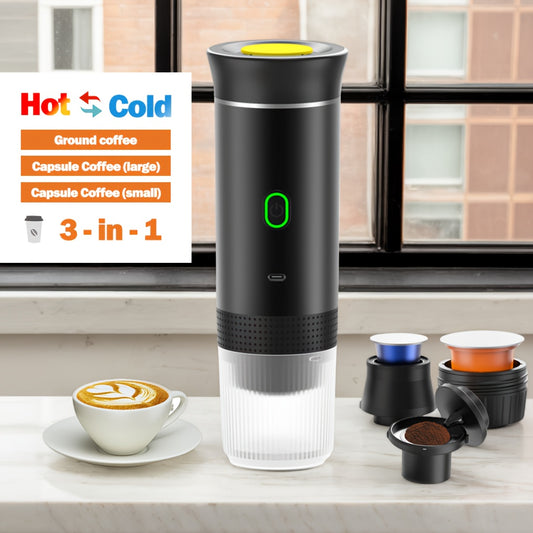 Portable Electric Espresso Machine, Travel Coffee Maker for Camping, Car Coffee Maker Self-Heating with Type-C, Hot and Cold Brew, Compatible with Ground Coffee & Capsule Coffee for RV, Hiking, Office