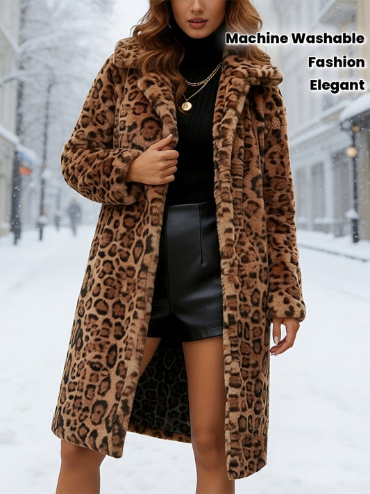Ladies' Fashion Elegant Coat Single-Layer Leopard Print Jacket - Unlined - Buttonless - Machine Washable - Perfect Choice for Autumn and Winter Seasons