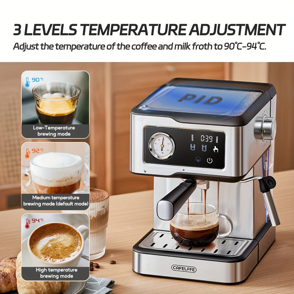 Italian Semi-Automatic Espresso Machine with Built-in Milk Frother & Steam Wand, 20 Bar Pump Stainless Steel Coffee Maker for Latte, Cappuccino, Americano, 1.5L Detachable Water Tank, Smart Touch Panel, Programmable Settings,