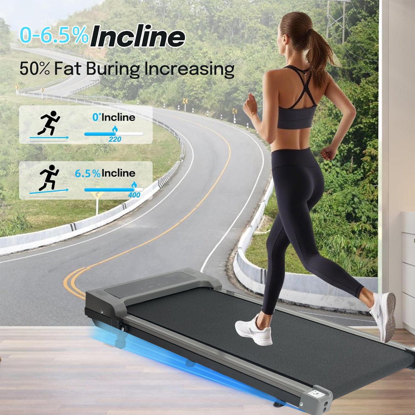 NEW Arrivals For Home Gym Wireless Remote Control Electric Walking Pad Treadmill Under Desk Smart Running Machine For Home & Office Bluetooth Women Men Sports Supplies
