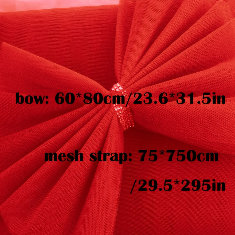 NEW 2D Door Banner, Large Red Polyester Christmas Bow - 80.01cm Festive Front Door Decoration for Holiday & Wedding Celebrations, Easy Hang Design, Home Party, Door Ornament