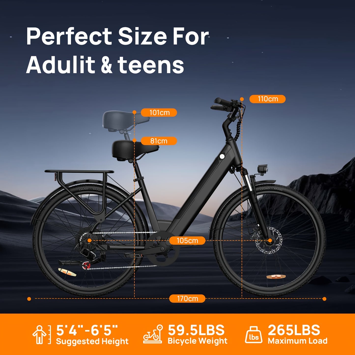 E26 Electric Bike 66.04cm Commuter City E-Bike With 36V 13Ah Battery (60-80 Km Range), 250W Motor, 3 Riding Modes 7-Speed Gears Mid-mounted Dual Airbag Shock Absorbers Perfect For Urban Travel Outdoor Adventures Lightweight D