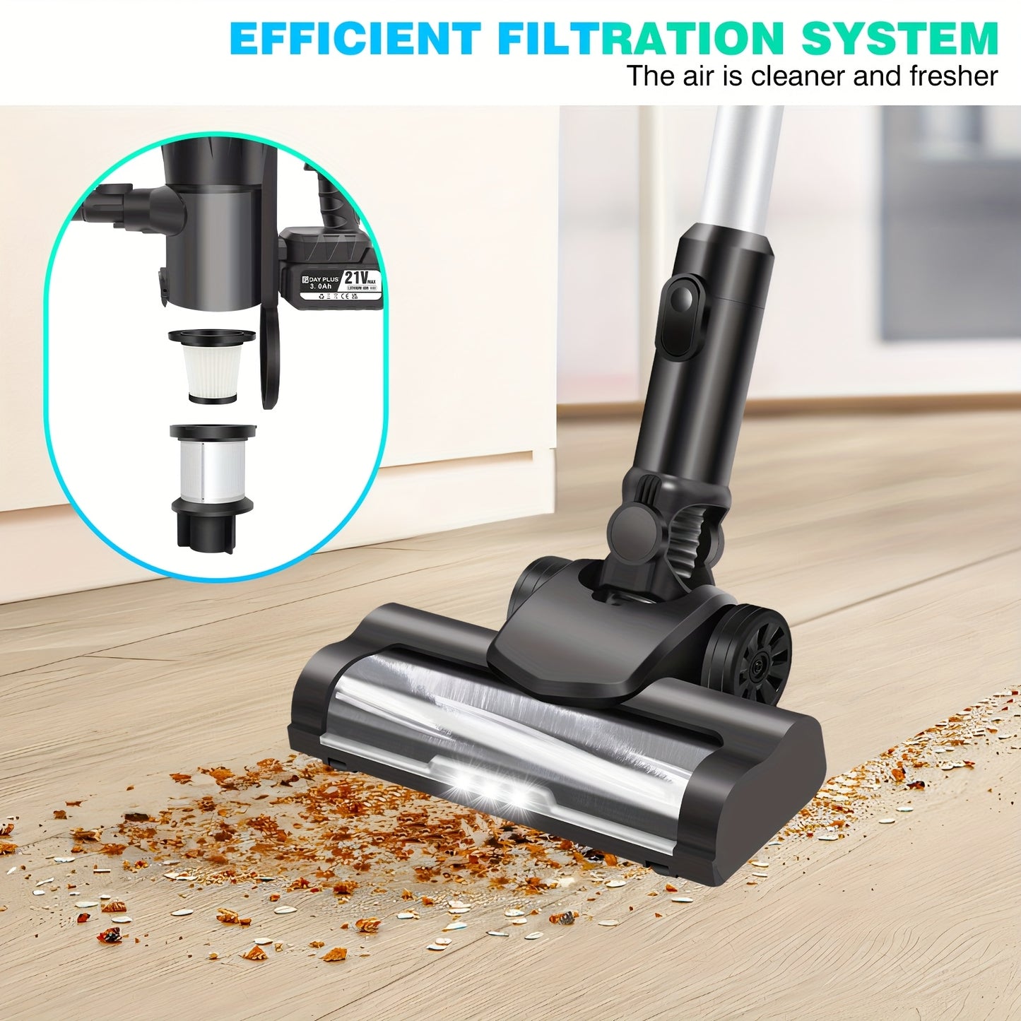 6in 1 Cordless Vacuum Cleaner 45KPA Cordless Stick Vacuum Battery LED Display Self-Standing Vacuum, Lightweight Vacuums Handheld Bagless Vacuum Cleaners for Pet Hair/Carpets/Floors Cleaning Cleaner