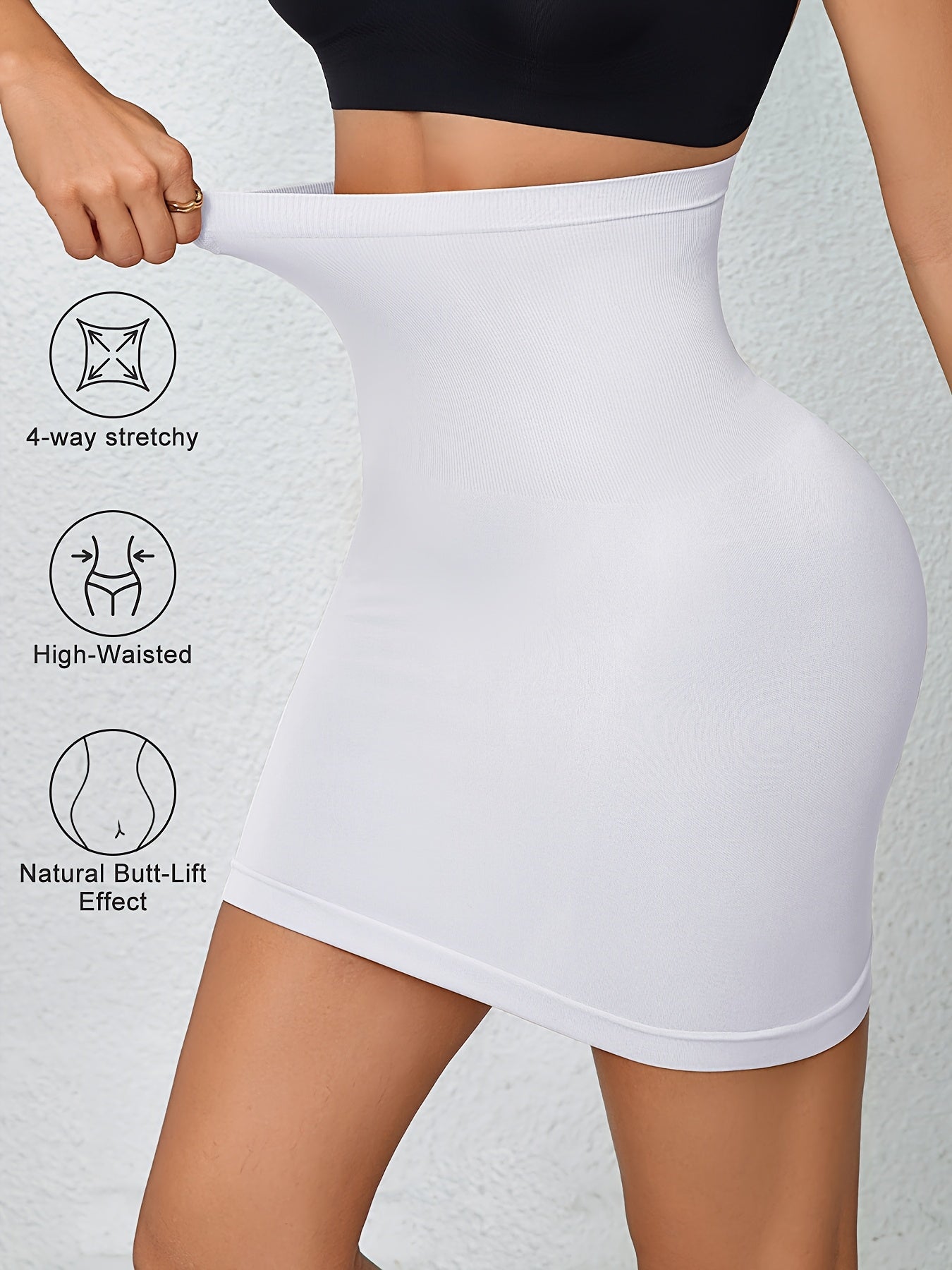 S-XL UK (8-18) Size Black/White/Light Beige Color High-Waisted Tummy Control Skirt for Women, Sexy Bodycon Hip-Wrapping Skirt Lining