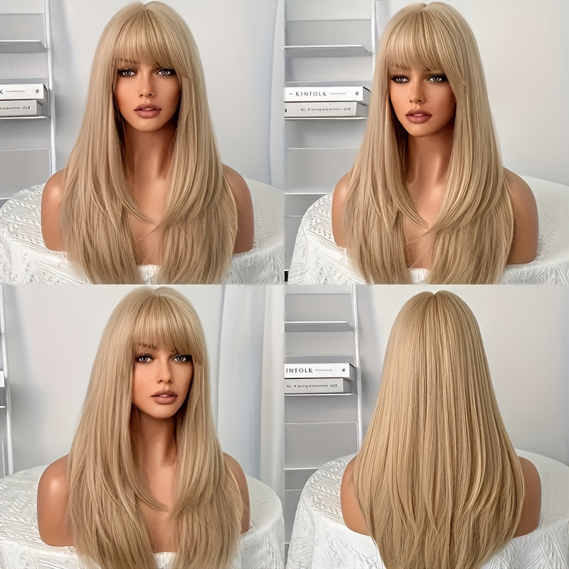 Long Straight Synthetic Heat-Resistant Wig for Women - Density Rose Net Cap, Natural Look for Cosplay, Parties & Role-Play, Easy Maintenance, Adds Volume & Length, Party Hairpiece, Cosplay Accessories