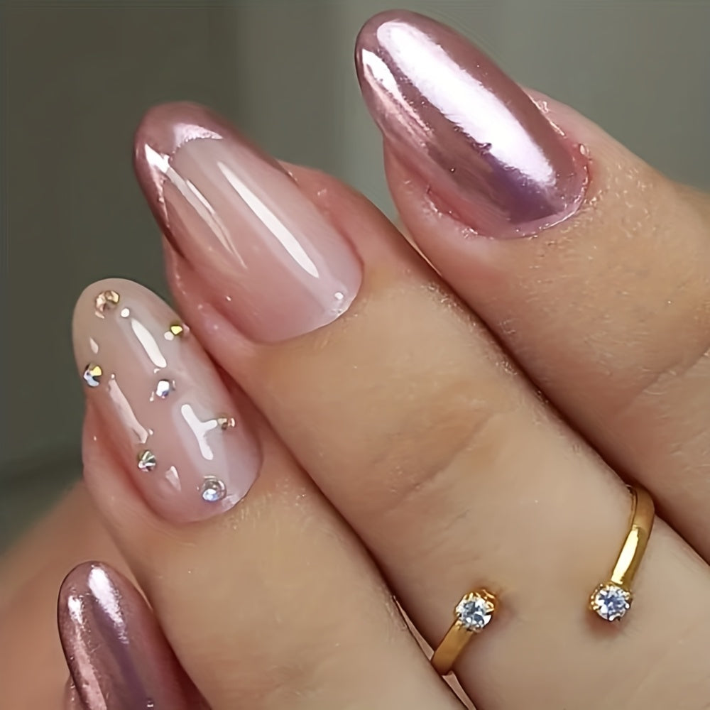 NEW Metallic Mirror Rose Golden Nail Polish 12Ml, High Gloss, Naturally Air-Dry Fast, Cyberpunk Style Metallic Nail Polish, Suitable for Various Festive Parties, Creating a Luxurious Metallic Manicure
