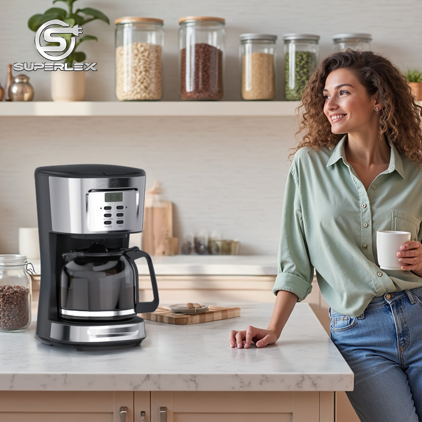 NEW UK Plug  Drip Coffee Maker With LCD Display Delay Brew And Strength Control 900W Precise Temp Auto Shut Off Dishwasher Safe Glass Jug 1.5L