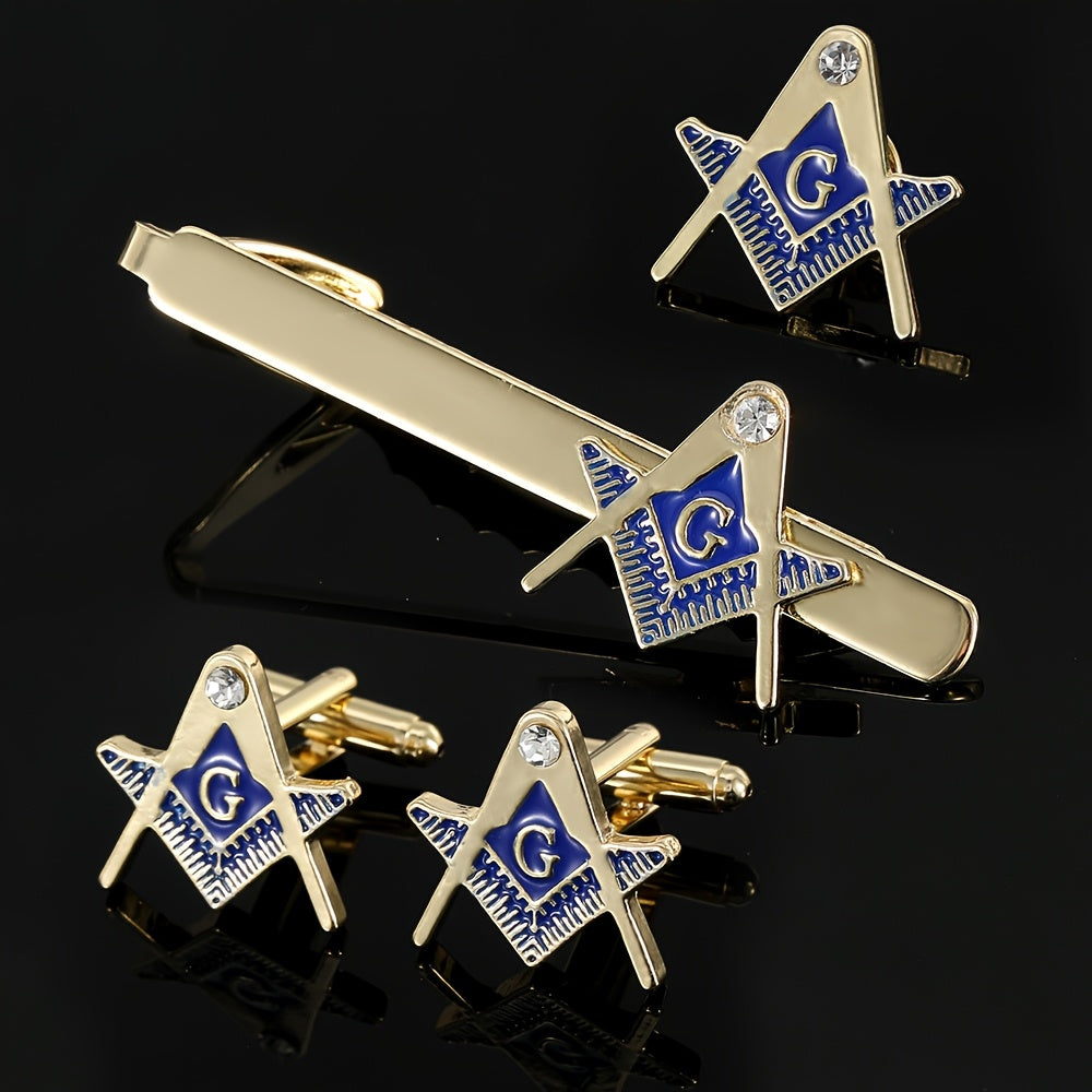 1 Set of 3pcs Men's Gift Novelty Styling Accessories Set, Men's Clothing Decorative Brooch, Cufflinks, and Tie Clip Set