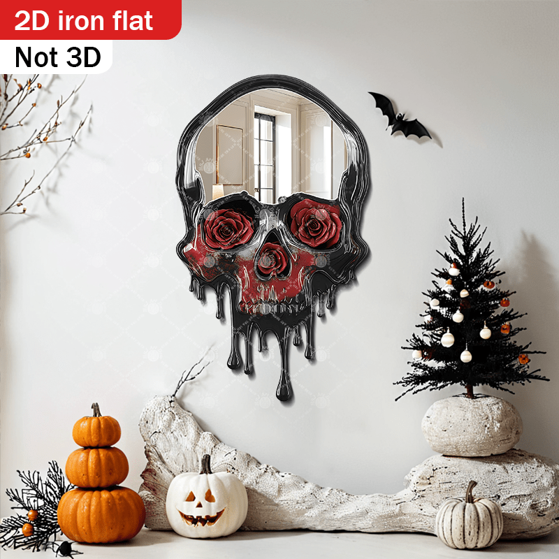 Gothic Wall Mirror with Irregular Horizontal Hanging - Black Metal Frame Retro/medieval style Mirror Suitable for Living Room, Bedroom, Bathroom - Wood Compatible Horizontal Hanging Decor Creative Holiday Gift (Gothic Style)