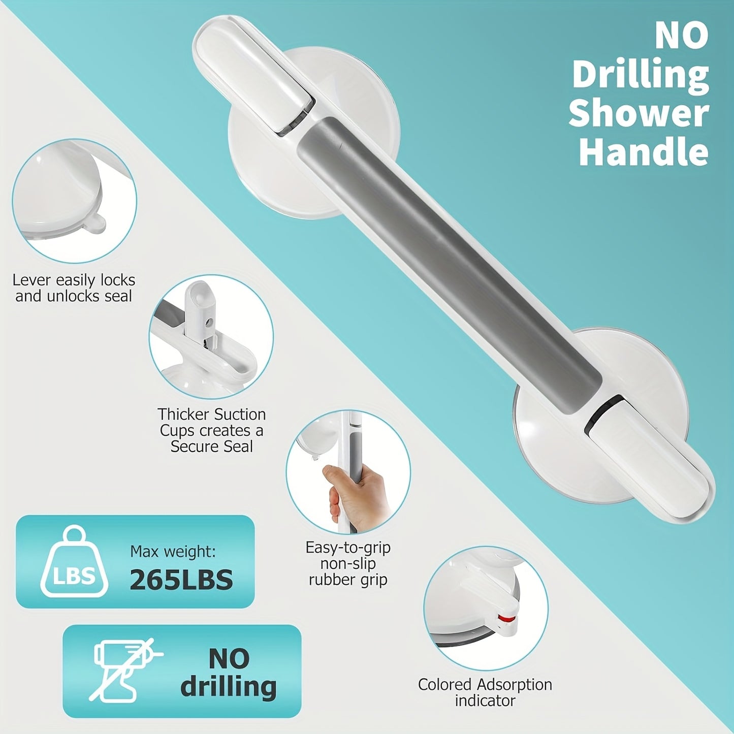 Safety Handrails Designed for Seniors, Requiring No Drilling, Featuring Non-Slip Suction for Easy Installation. Ideal for Tiles, Glass, And Hard Plastic Surfaces, Perfect for Use in Bathrooms, Restrooms, Living Areas, And Ki