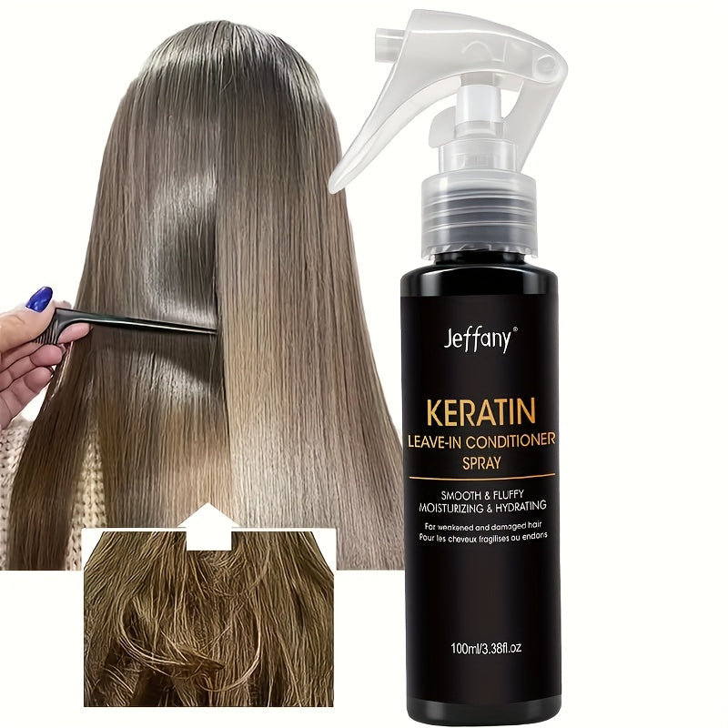 3.38 Fl. Oz. Instant Smoothing 10-In-1 Keratin Leave-In Conditioner Spray, Enriched with Keratin, Biotin, Castor Oil, And Coconut Oil – Smooths Frizz, Breakage, And Provides Protection. Suitable for Long Straight Hair, Curl