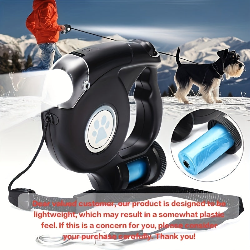 Pet Retractable Black Leash with a Trash Bin, Dog Leash, Pet Leash, Includes Free Trash Bags.