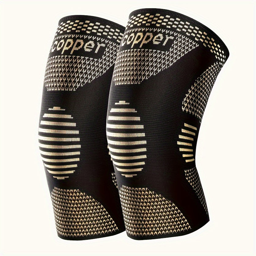 2 PCS Set Copper Compression Knee Sleeve, Anti-Slip Knitted Knee Support Brace, Breathable Fabric, Patella Sports Runners Injuries Treatment Knee Sleeves Health Care Accessories