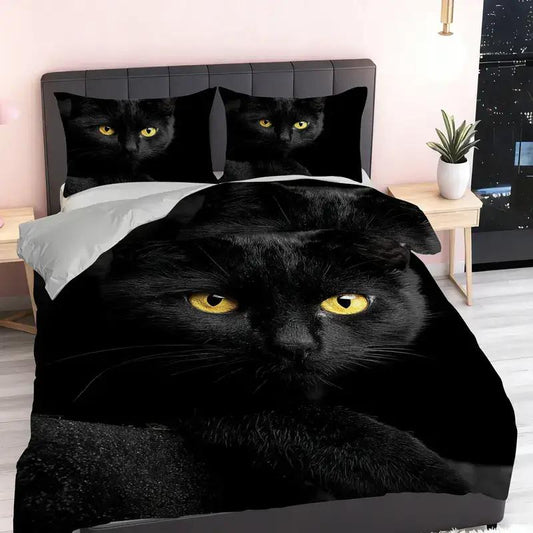 3 PCS Set 260x230cm 1 Duvet Cover + 2 Pillowcases (No Filling), Pet Photography Contest Theme, Cute Pet Day Bedding, Suitable for 8 Indoor Products, Between Black And White, Light And Dark Contrast, Contrast Edge