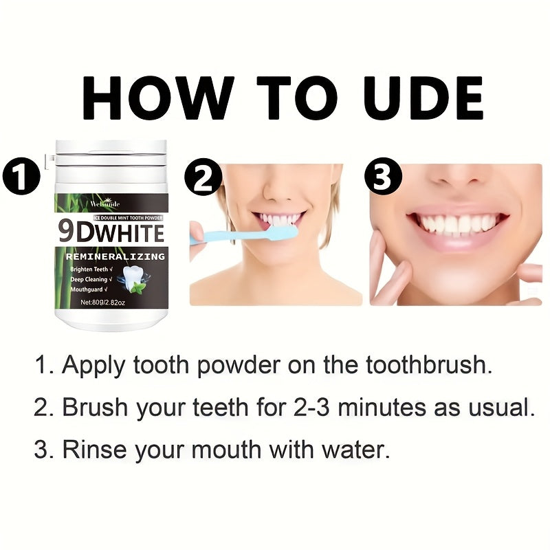 9D White Bamboo Charcoal Mint Tooth Powder | Teeth, Deep Cleaning, Natural, Fresh Breath, Ideal for Oral Health & Gift for Women Men, Breath Freshener, Toothpaste, Daily Life