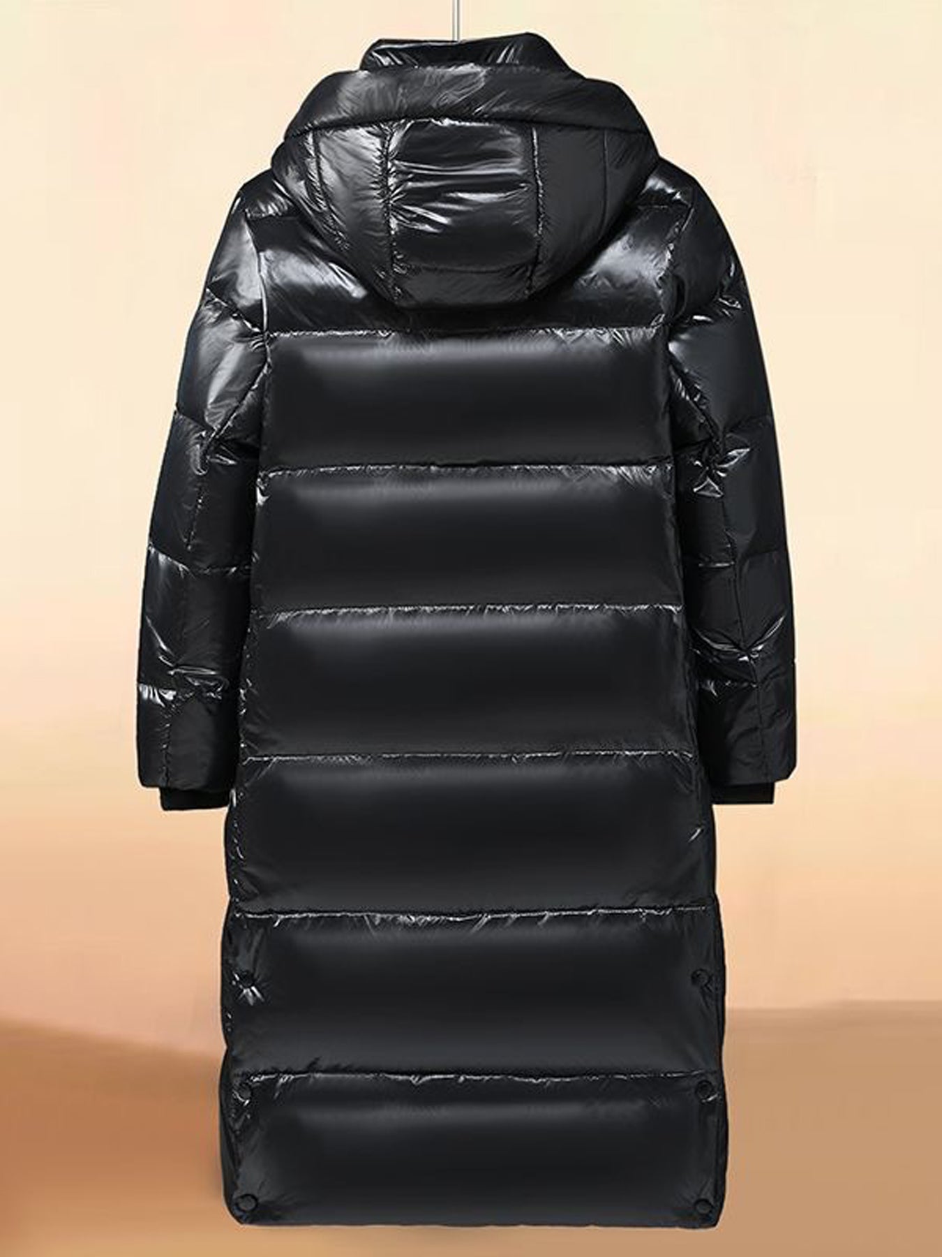 Men's Winter Hooded Down Jacket - Thickened Warm White Duck Down Coat with Pockets, Solid Black & Golden Accents, Casual Style for Cold Weather, Winter Coat, Cold Weather Apparel, Minimalist Design, Durable Outerwear