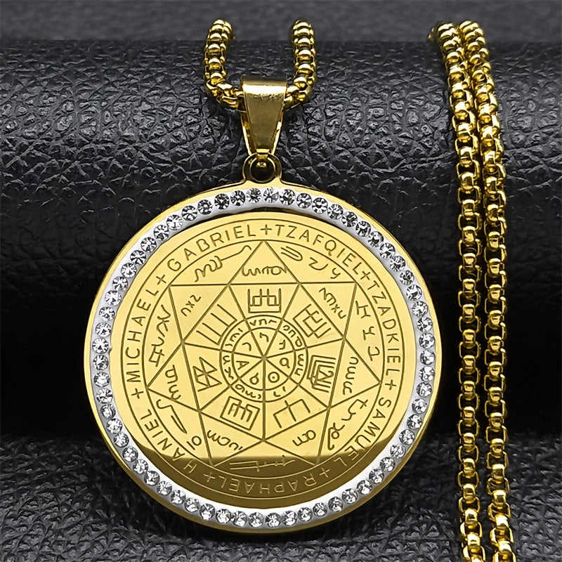 Seven Archangels Medal Angel Necklace for Women Men Stainless Steel Seal of Solomon Protection Chain Jewelry Accessories
