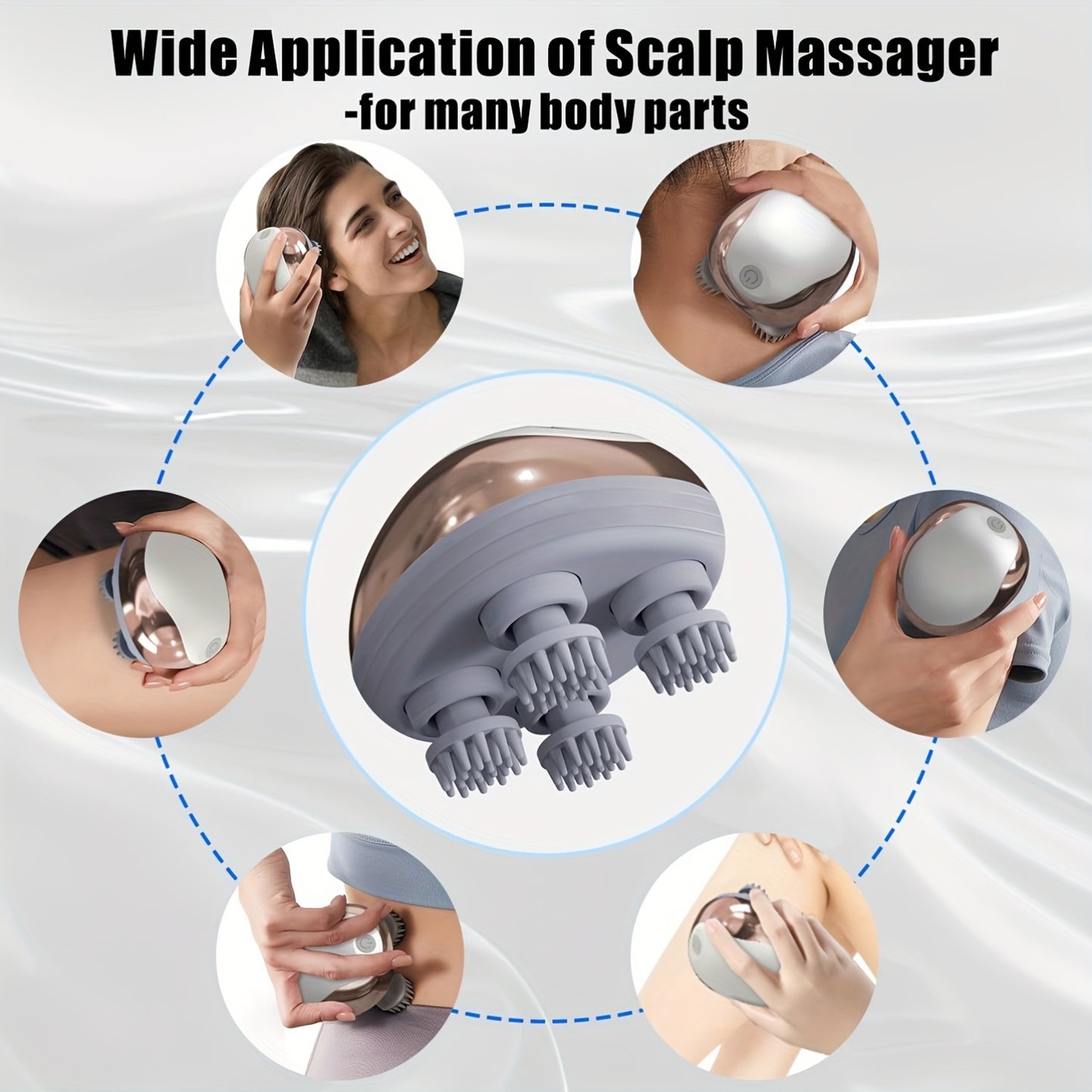 3 Colors Handheld Portable Scalp Brush And Comb, an Electric Scalp Massager with 4 Massage Claw Heads, a Rechargeable Electric Head Massager with Vibrating Scalp, Featuring 96 Kneading Nodes, Suitable for Both Humans And Pets