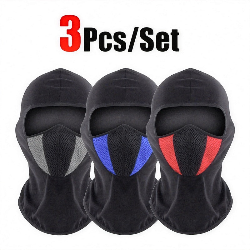 3 PCS Set Outdoor Four-Season Sports Hood for Men And Women, Motorcycle And Bicycle Riding Mask, Breathable And Warm Face Protection, Windproof And Dustproof Stylish Casual Balaclava Hat
