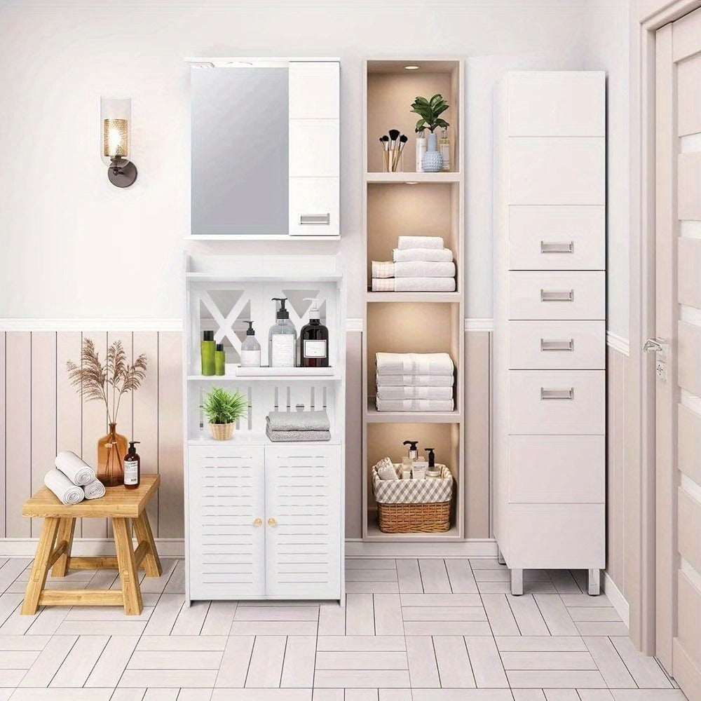 3 Tier Bathroom Storage Cabinet Floor Standing Display Cabinet Home Storage Furniture Organizer Unit for Office Living Room Kitchen Entryway White (3 Tier)