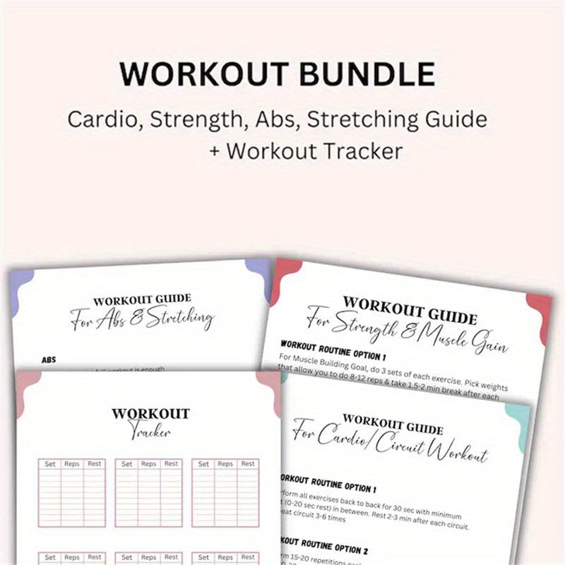 [2D Flat] 14pcs Full Body Exercise Workout Bundle - Home Gym Fitness Guide with 20.32*25.4cm Unframed Papers, Complete Set for Home Workouts, Including Yoga, Pilates, Strength Training & Aerobic exercises