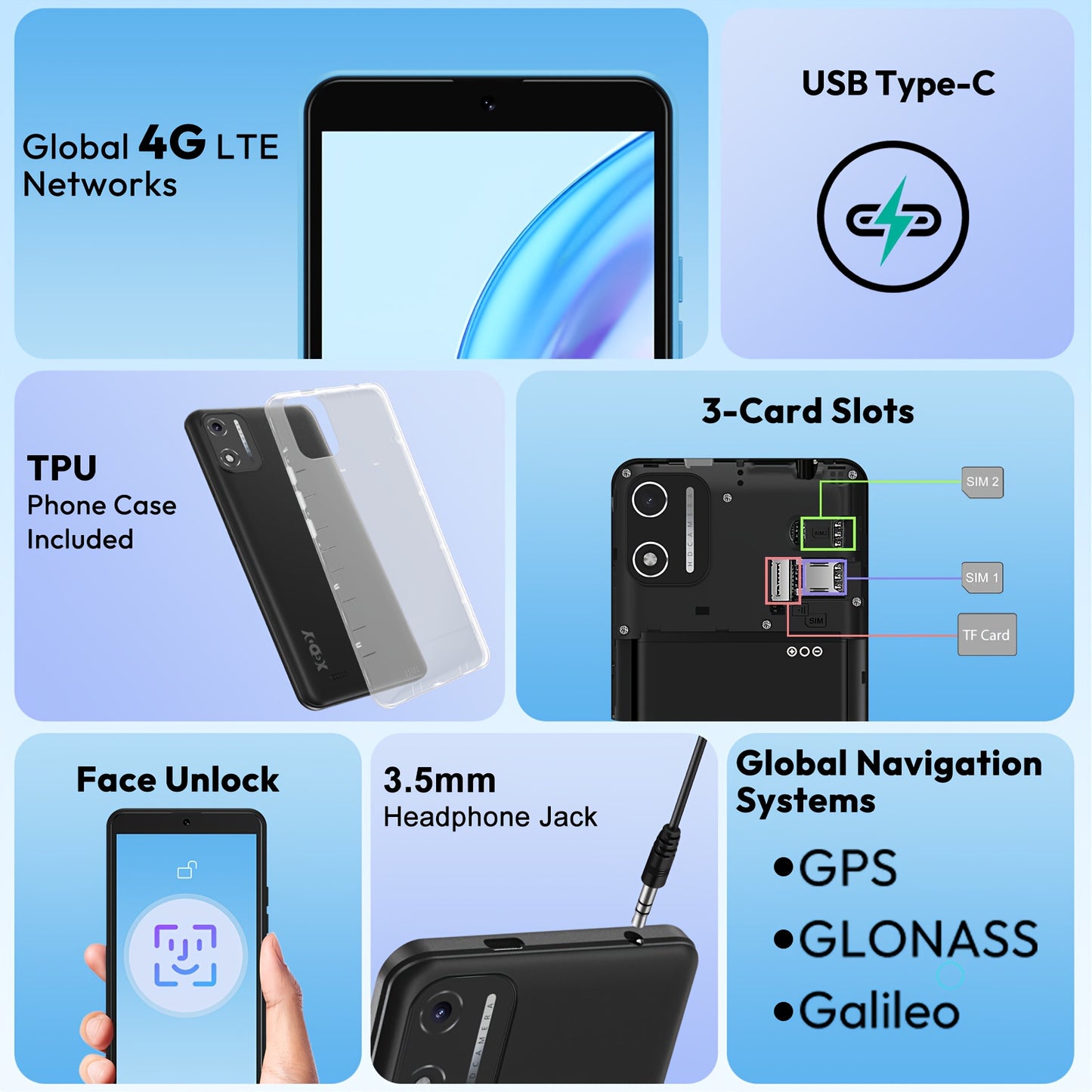 Mobile Phone X32, Android 14 Octa-core SIM-free Unlocked Smartphone With 5.5-inch Display, 2850mAh Battery, 4G Dual SIM, 4(2+2)GB+16GB/128GB Expandable, 8MP+5MP Camera Facial Recognition UK Version