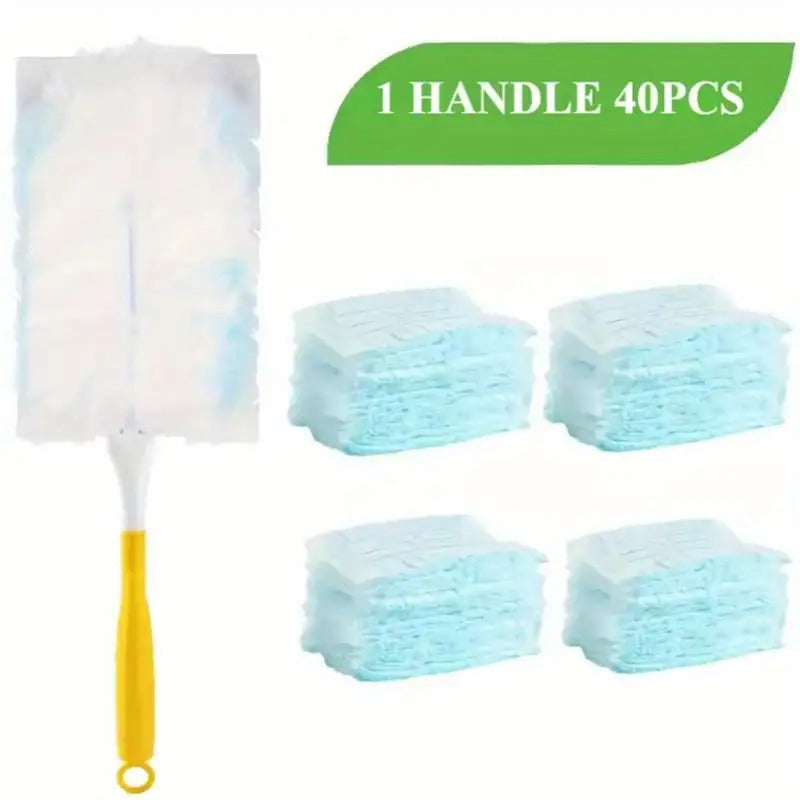 20 PCS Set + Handle Fluffy Dust Cleaner Replacement Heads with 1 Handle- Microfiber Replacement Heads for Lightning Dust Magnet, Suitable for Single and Repeated Use, Ideal for Living Room, Bedroom, Kitchen, and Furniture Cle