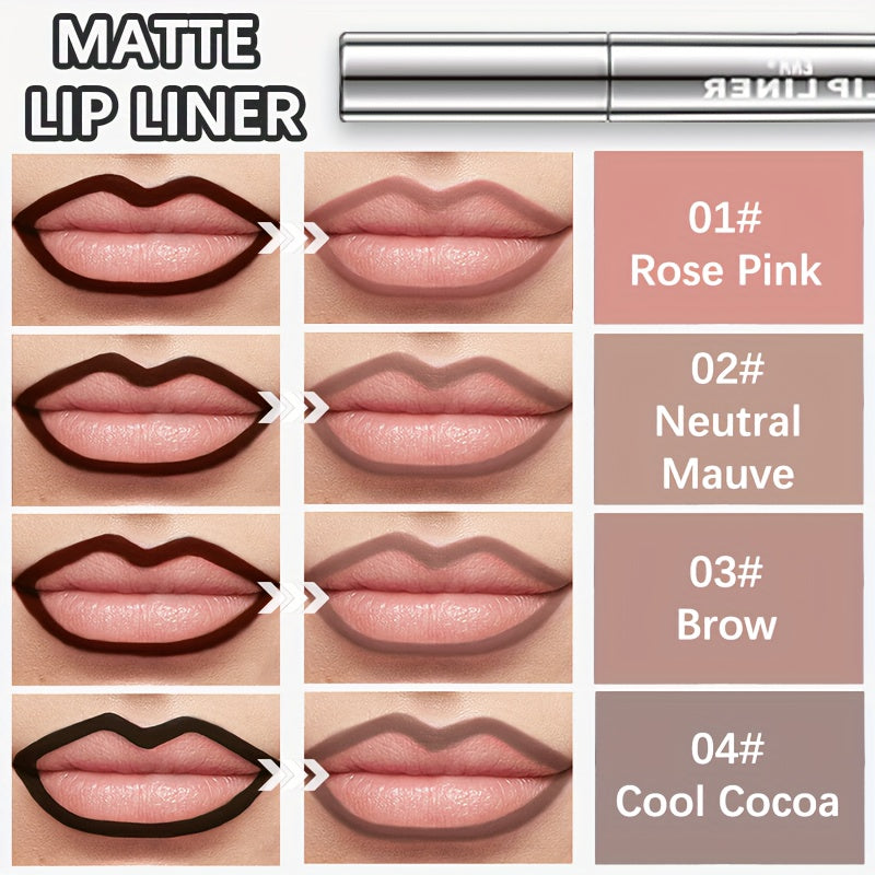 4pcs Set Christmas Gift - Matte -Off Lip Liner, Long-Lasting Waterproof, 4 Shades, Rich Color, Moisturizing & Nourishing, Easy to Apply & Remove, Suitable for All Light Beige Tones, Easy Lip Liner Stickers, Ideal Holiday Gift