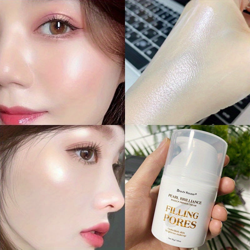 Beauty Rouser Pearl Korean Beauty Makeup Primer, Flawless Shine, Pore Filling, Oil Control Vitamin E, Long-Lasting, Moisturizing Pre-Makeup Cream, 1.4 Fl Oz (40ml) - Transparent, Non-Greasy, Smooth Texture for Flawless Makeup