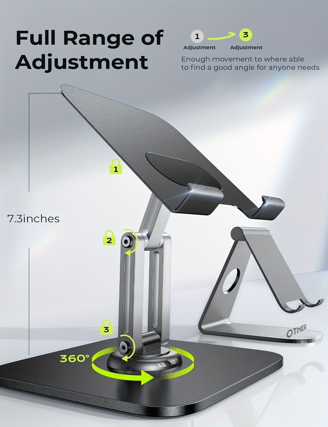 Heavy-Duty 20kg Stable Adjustable Tablet Stand with Rotating Base & Folding Design - Heavy-Duty Iron Construction, 360° Rotating Tablets, for iPad, Phone, Tablet, Laptop, Ergonomic Workspace, Sturdy Build, Office Workers