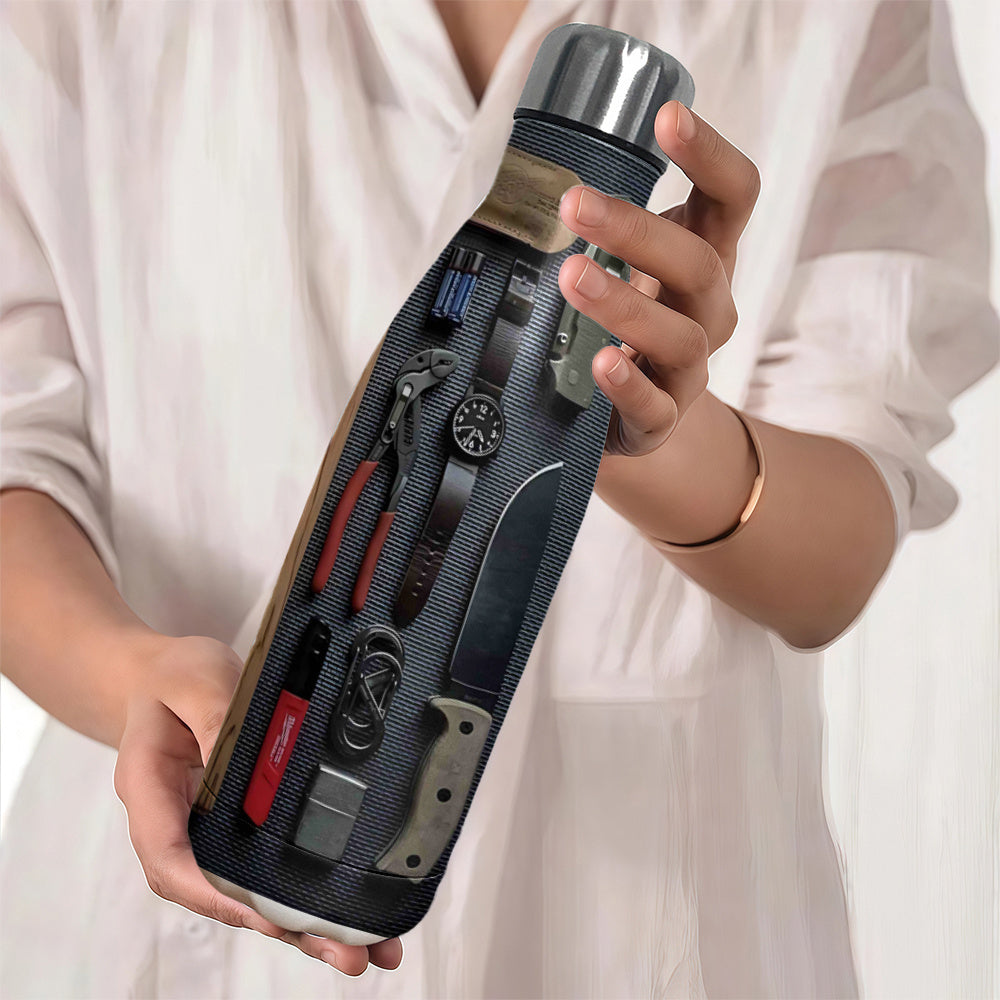 Heavy-Duty Survival Tumbler with Multi-Tool Cup - 17.5oz Double-Wall Vacuum Insulated, Leakproof Thermos with Built-in Knife, Fire Starter, Pliers & Compass Holder - Ideal for Camping, Hiking, Emergency Kit