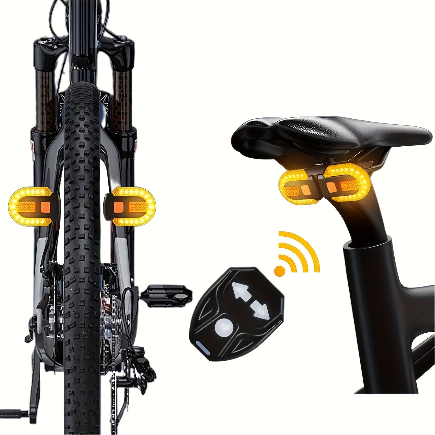 Bicycle Turn Signal, Bright Bicycle Tail Light, Wireless Remote Control Bicycle Tail Light, USB Rechargeable LED Mountain Bike Flashlight, Suitable for Bicycles and Scooters, Scooter Indicator Light, Road Visibility Aid, USB