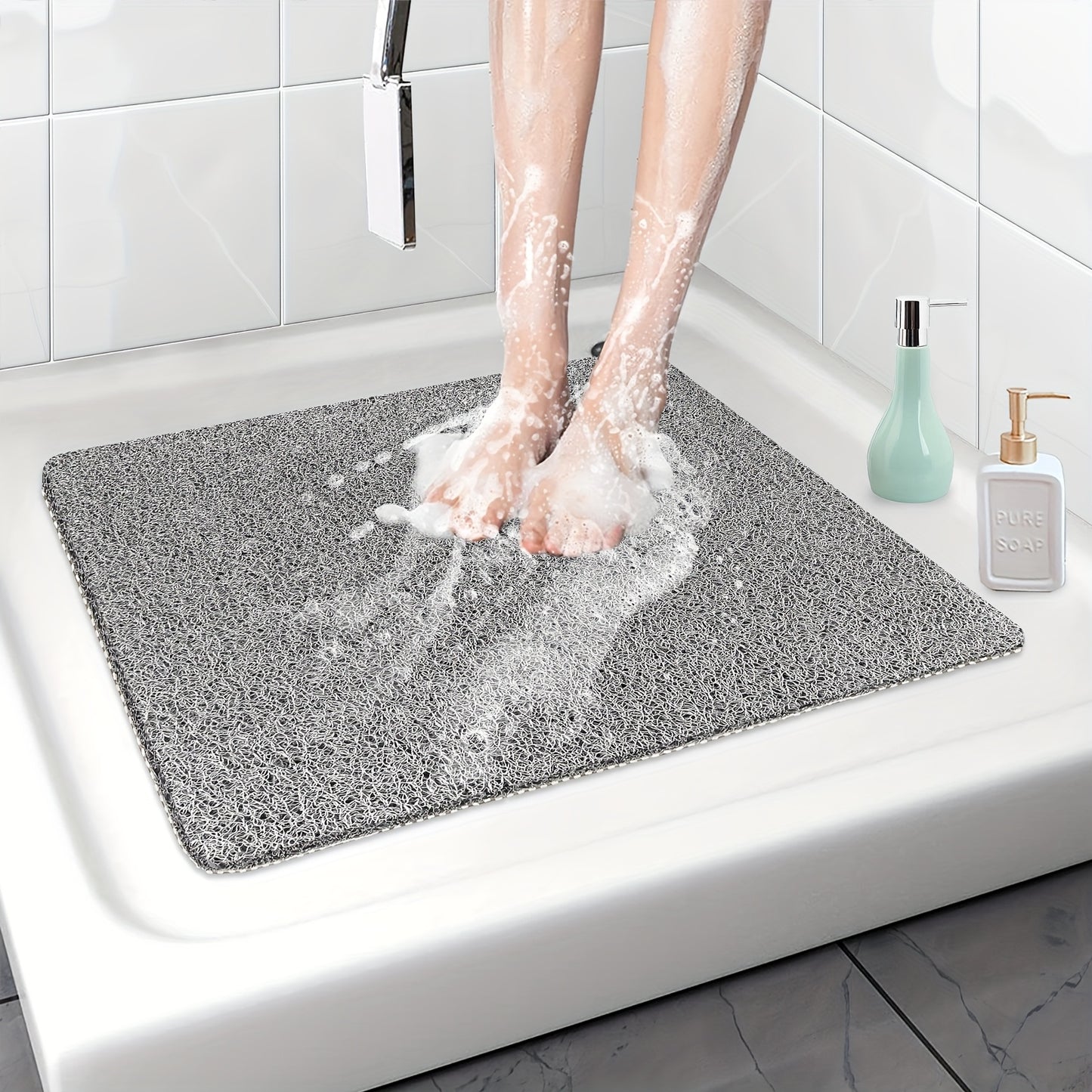 5 Colors Extra Large Non-Slip Shower Mat - Heavy-Duty 2100-2500gsm Thick 0.4in/1cm Thick, 21x21 Inch (53x53cm) Bath Mat with Foaming Loofah Base, Shower, Tub - Easy-clean Surface, Shower Mat Non Slip, Durable Plastic
