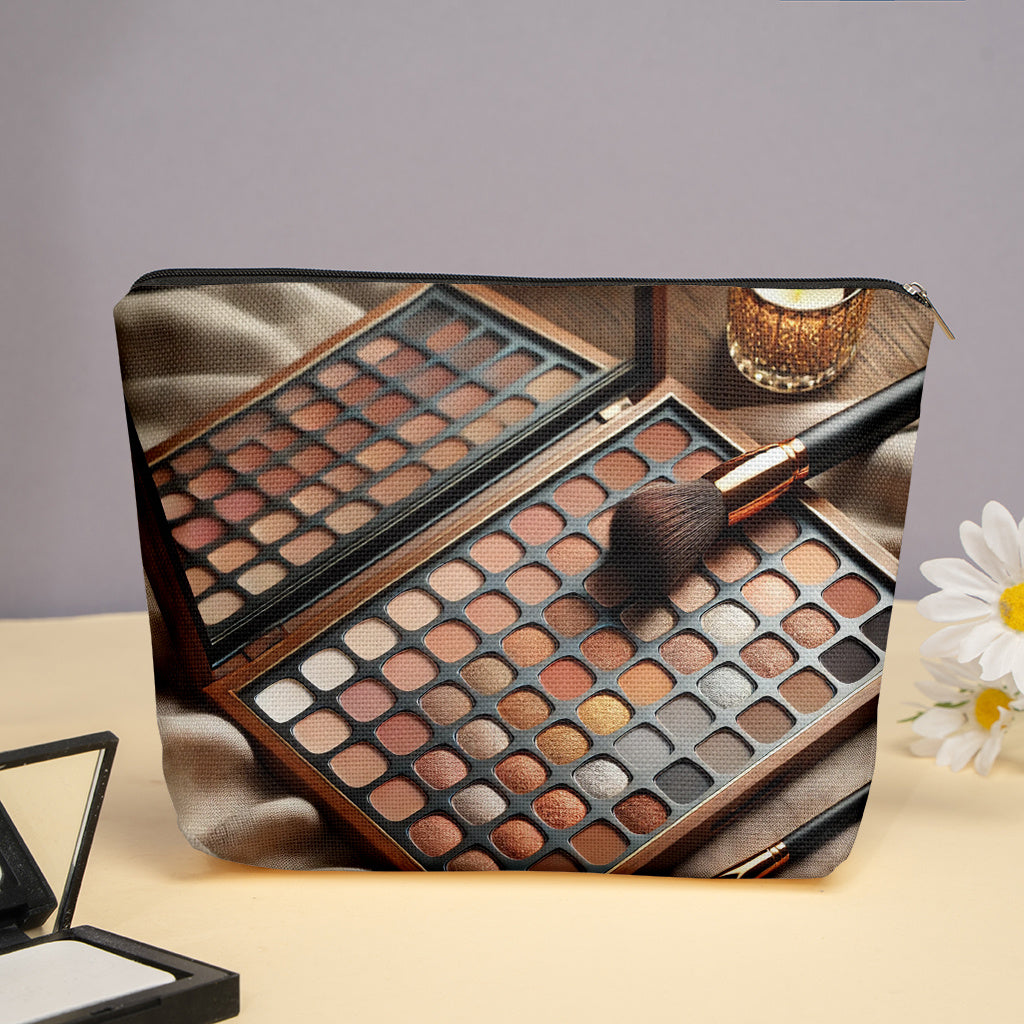 Makeup Bag Featuring a Colorful Makeup Palette, Made of Linen Material, Portable And Foldable, Suitable for Both Men And Women, with a Zipper Closure. Ideal for Friendship, Birthdays, Valentine's Day, Graduations, Holiday Gif